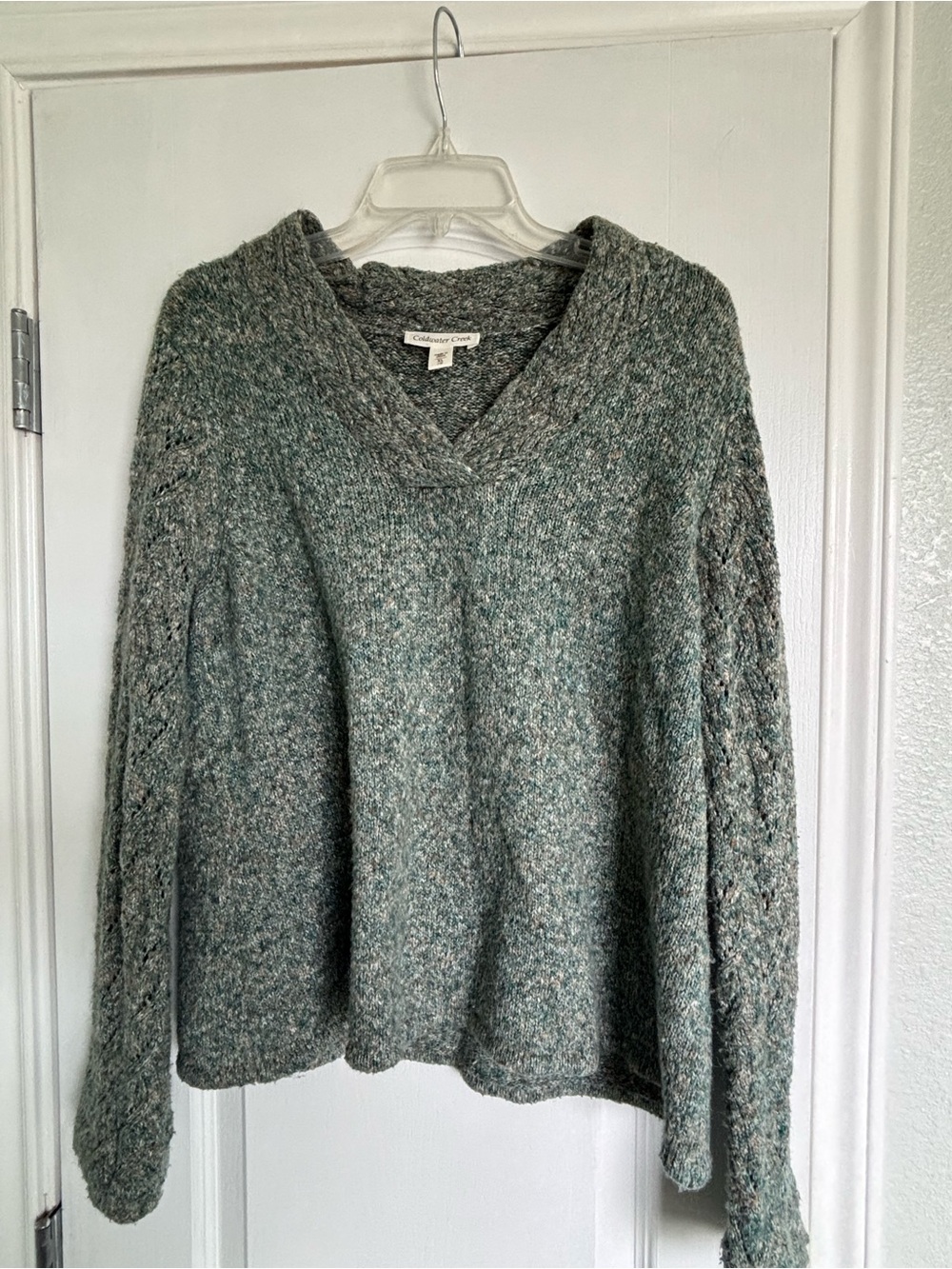 Coldwater Creek Green V-Neck Cable Sleeve Sweater XL (18)